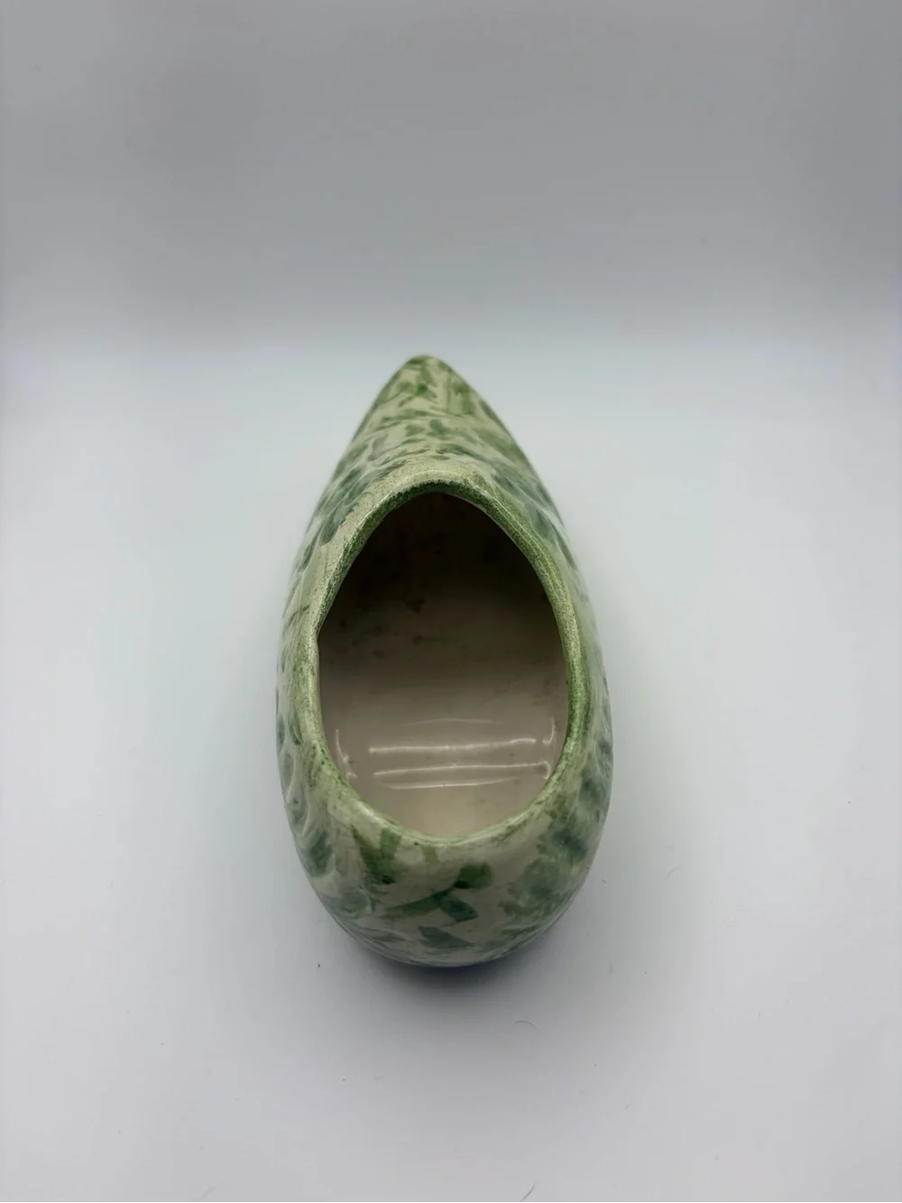 Vintage Ceramic Dutch Clog Shoe Figurine Green Floral Hand Painted 6” Decor